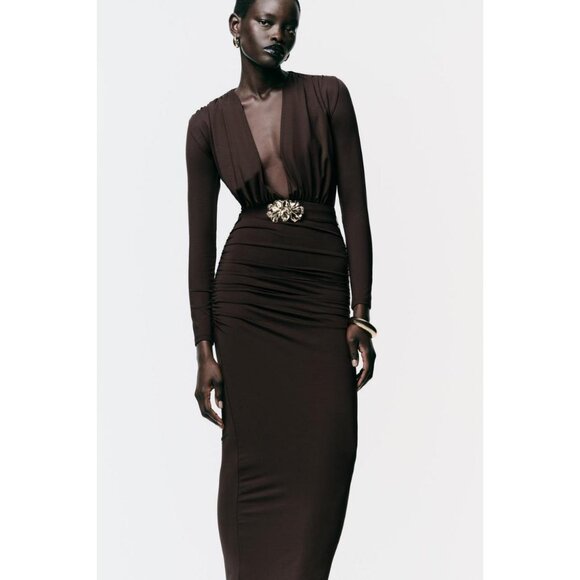 ZARA POLYAMIDE DRESS WITH HARDWARE BELT - Picture 3 of 9